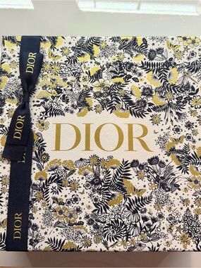 Dior Black, White & Gold Floral Gift Box with Ribbon